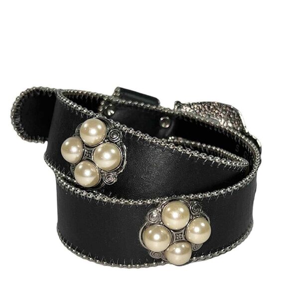 Cignal Pearl Silver & Black Belt Women’s  Small Black Classic Embellished main image 7